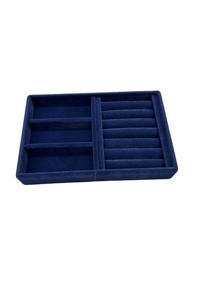 MeGass Dekor Domestic Production Suede Fabric Dark Blue Color 22 cm / 14 cm Drawer Jewelry Stand