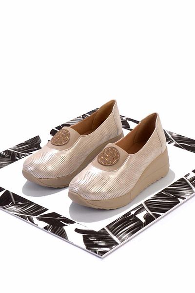 Bambi Beige Leather Women's Casual Shoes K 01586391003