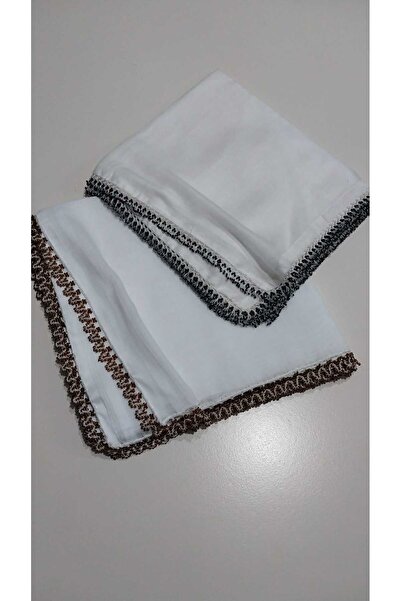 Papatyam Handcrafted 2 Pcs 90cm White (15cm Lack) and 80cm Black Crochet Embroidered Writing/Crocheting Cotton/Dowry Yemeni