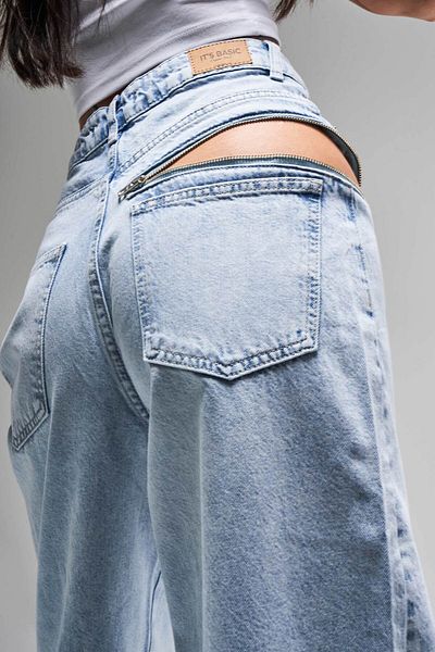 its basic Γυναικείο Snow Jeans Χρώμα 4S5-3 Palazzo Fit Loose Cut 100% Koton φερμουάρ Λεπτομερές σχέδιο Τζιν Τζιν