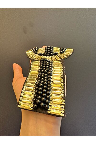 Gönülden Tasarım ŽUTI KAMEN CRNI PERLIĆI VEZ ARMOR ŠIVANJE APLIKACIJA 15X12 CM