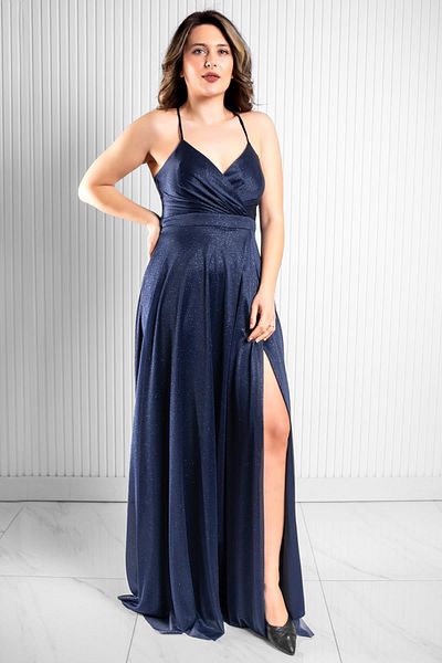 Modaviki Navy Blue Glitter Tulle Evening Dress Mdv366