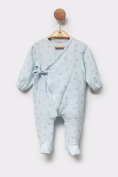 Cassiope Organic Cotton Patterned Cross Tie Soft and Comfortable Casual Hospital Baby Boy Romper