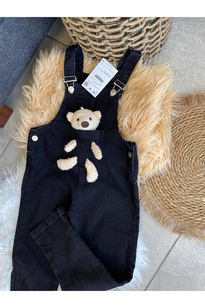 Stil Burada Unisex Teddy Bear Denim Slopet Jumpsuit