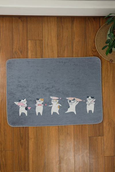 DEKOMOD Evcil Hayvan Figürlü Kedi Köpek Beslenme Mama Ve Su Matı Kolay Temizlenen Emici Paspas 50*70 cm