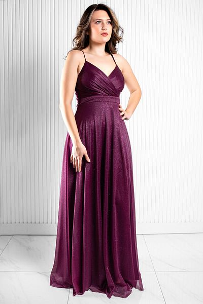 Modaviki Glitter Tulle Evening Dress Plum Mdv366