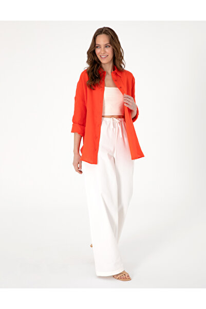 Pierre Cardin Nar Çiçeği Oversize Uzun Kollu %100 Keten Gömlek 50301078-VR030