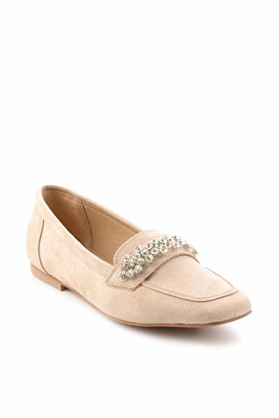 Bambi Bej Süet Kadın Loafer Ayakkabı K01839216102