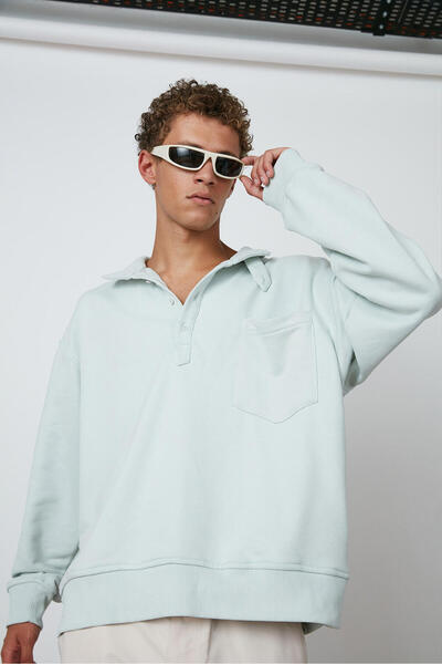 Beyyoglu Düğmeli Dik Yaka Sweatshirt