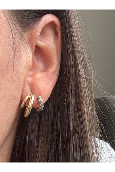 bijuxbymrv Double Color Cambered Stone Tiny Hoop Earrings