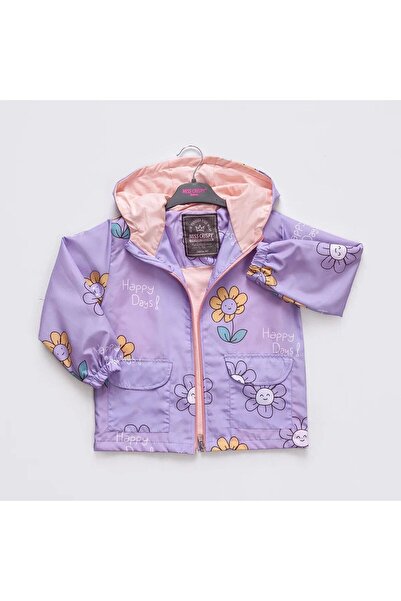 Merfer Daisy Printed Raincoat with Pockets Lilac 1-4 Years Waterproof Waterproof Cardigan