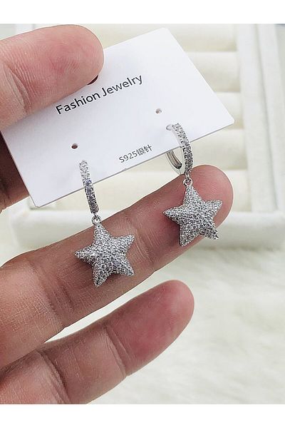 DS DİAMONDSHOP Zircon Stone Hanging Star Earrings - New Season