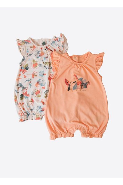 kitikate Organic Wild Life 2 Pack Shorts Jumpsuit Pink