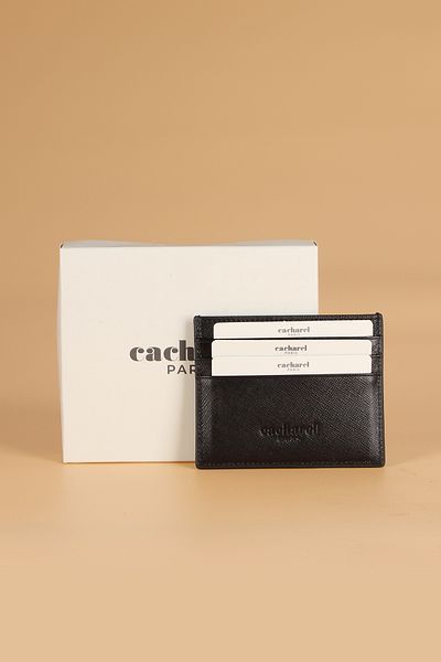Cacharel 0244 Genuine Leather Men's Wallet Card Holder Lacos Black