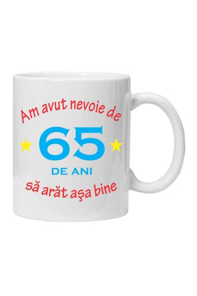 OEM Cana albă personalizată „Avem nevoie de 65 de ani”, INOVATIX®. 330 ml