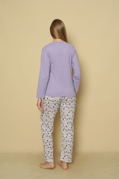 CALİA Women's Combed Cotton Crew Neck Long Sleeve Pajama Set