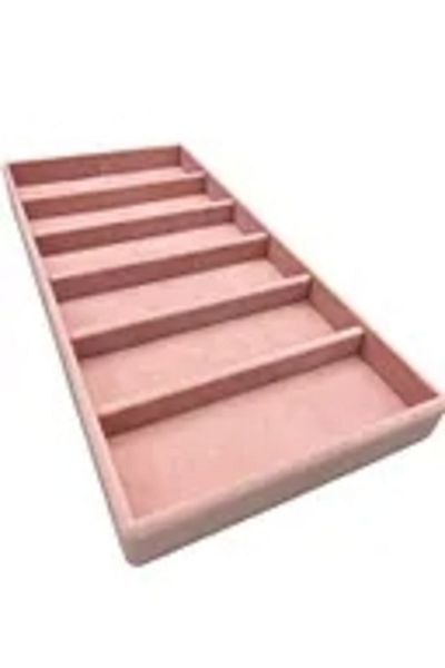 MeGass Dekor Domestic Production Lefkoşa Model Suede Fabric Pink Color 38 cm / 19 cm Glasses Display Stand Inside Drawer