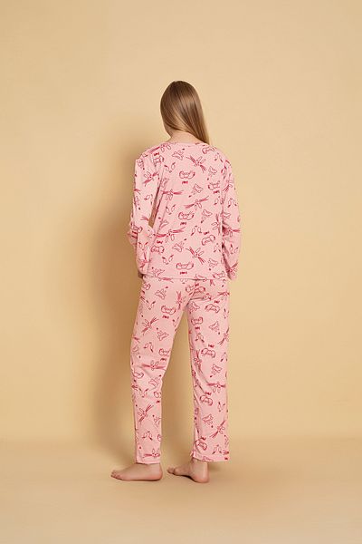 CALİA Women's Combed Cotton Crew Neck Long Sleeve Pajama Set