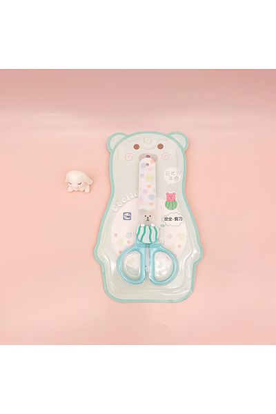 acsesuaris Green Colored Children's School Scissors with Teddy Bear Figure