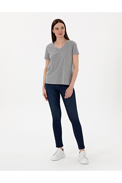 Pierre Cardin Gray Melange Regular Fit V-Neck Basic T-Shirt 50305749-Vr086