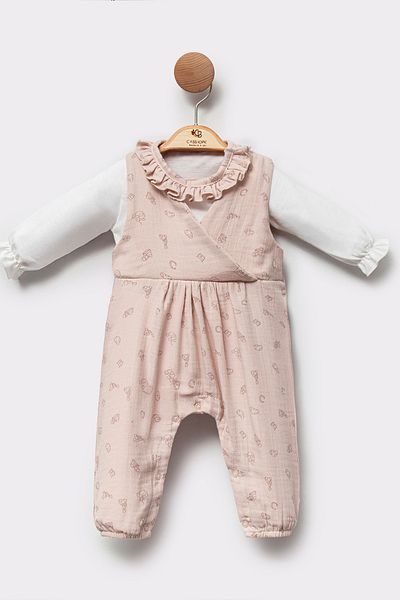 Cassiope Muslin Fabric Patterned Long Sleeve Soft Cotton Spring Baby Girl Jumpsuit
