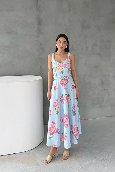 Seda Yalçın Atelier Blue Floral Strap Vintage Dress