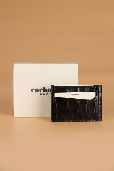 Cacharel Men's Wallet 0336 Genuine Leather Croco-Black Card Holder