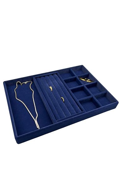 MeGass Dekor Domestic Production Lisbon Model Suede Fabric Dark Blue Color Mix Drawer Inside Jewelry Organizer