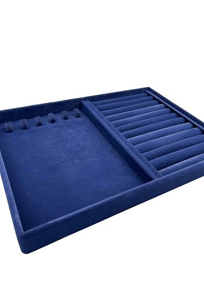MeGass Dekor Domestic Production Rio Model Suede Fabric Dark Blue Color Nail-Sausage Drawer Jewelry Stand