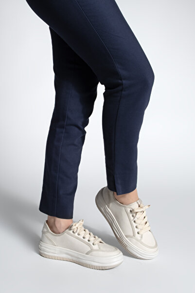 Marjin Lněné dámské tenisky - šněrovací sportovní obuv Ecru