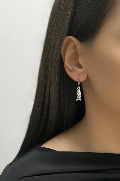 Butik Zarif Balık Sallantılı Gümüş Kaplama Tasarım Küpe