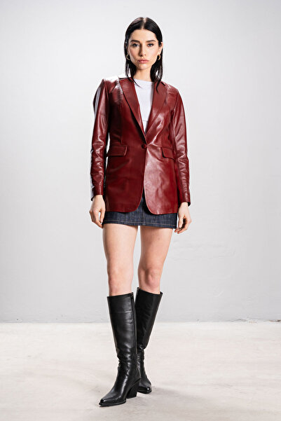 Dericlub DERİCLUB Gloria Kadın Ceket Yaka Tek Düğmeli Gerçek Deri Blazer Ceke...