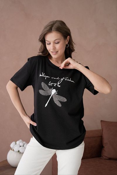 Oasis Tricou cu imprimeu libelula cu detalii de piatra marime mare/oversize