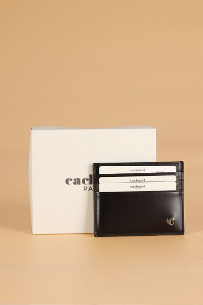 Cacharel 0244 Genuine Leather Men's Wallet Card Holder Analine Black