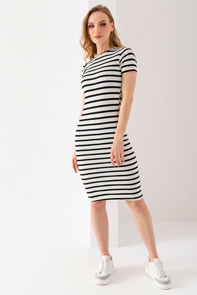 GİYSA Rochie cu dungi pentru femei, cu decolteu, alb, negru - 5700