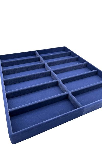 MeGass Dekor Domestic Production Havana Model Suede Fabric Navy Blue Color 38 cm / 36 cm Glasses Display Drawer Stand