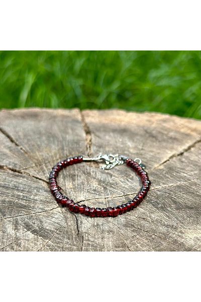 Gökçeada Certified 4 mm Garnet Stone (Garnet Stone) Bracelet Steel Clip