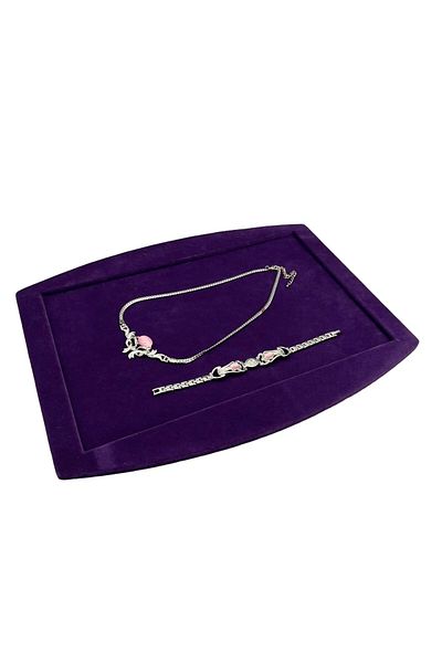 MeGass Dekor Domestic Production Suede Fabric Purple Color Necklace Earring Ring Jewelry Service Presentation Table