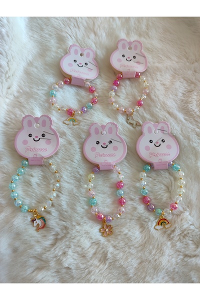 BUSHU Çiçek model, zirkon taşlı, sallantılı, elastik, renkli boncuklu çocuk bileklik