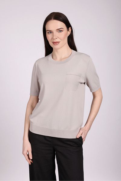 Sempre Women's Ornamental Pocket Short Sleeve Mercerized Blouse 2608 Light Gray