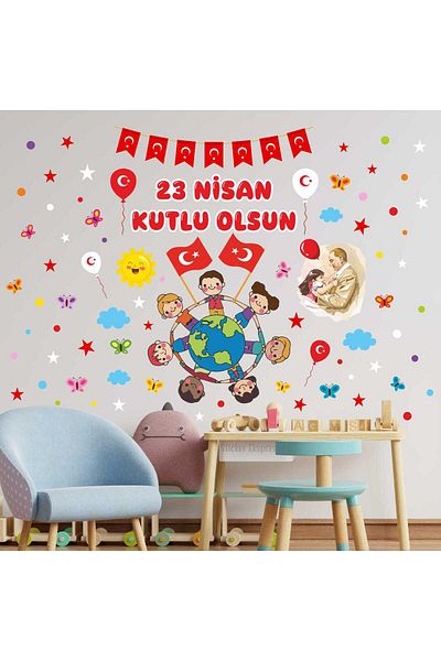 Sticker Ekspres 23 April National Sovereignty and Children's Day Ataturk Glass Door Wall Sticker Set