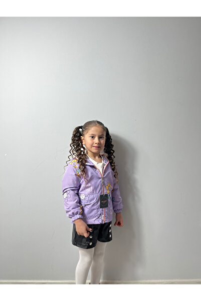 Merfer Daisy Printed Raincoat with Pockets Lilac 1-4 Years Waterproof Waterproof Cardigan
