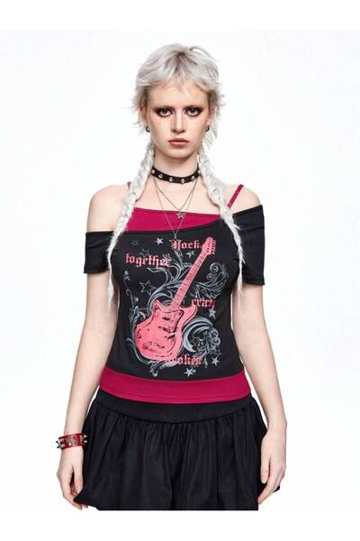 Pop Giyim Madonna Collar Oldskull Rock Together Strappy Blouse