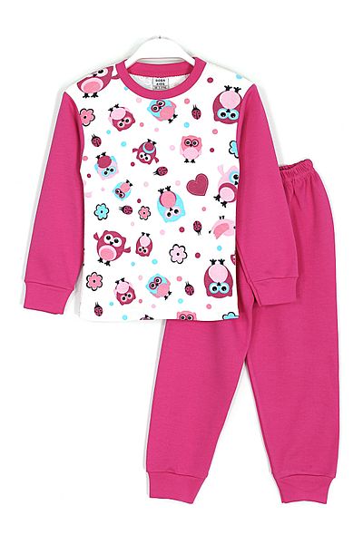 DobaKids Set de pijamale pentru fete din bumbac cu modele de păsări 4 - 10 ani roz închis