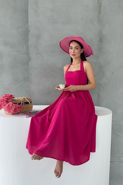Seda Yalçın Atelier Halter Neck Fuchsia Summer Breeze Linen Dress