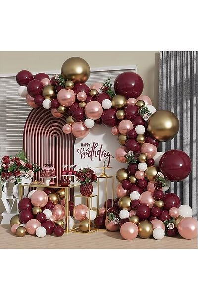 Parti Setim Burgundy / White / Gold Chrome / Rosegold Chrome Set of 60 Balloon Chains