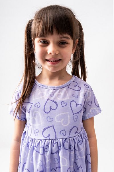 BUUFUU Summer Short Sleeve Heart Printed Girl's Dress