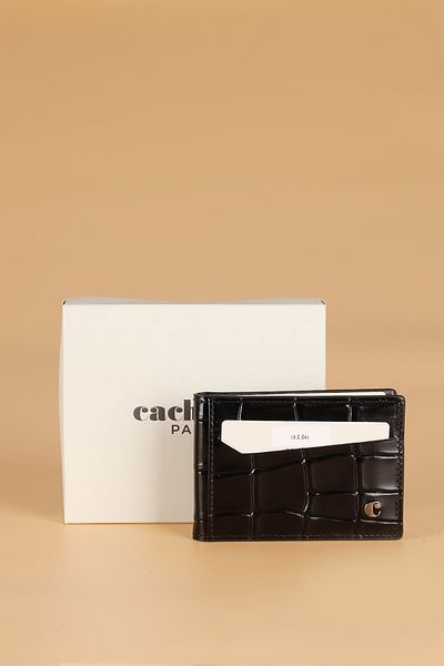 Cacharel Men's Wallet 0336 Genuine Leather Croco-Black Card Holder