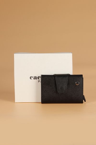 Cacharel 0270 Genuine Leather Mezonated Men's Wallet Limited Card Holder Lacos Black
