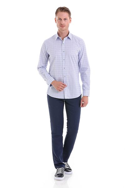 Hatemoğlu Regular Fit Checked 100% Cotton Slim Collar Long Sleeve Classic Shirt